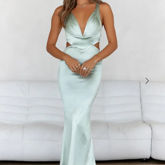 Hello Molly | Dresses | Brand New Hello Molly Green Plunge Neck Maxi Gown |  Poshmark